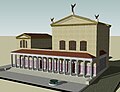 Reconstructie van de Curia Julia zoals herbouwd door Diocletianus (bemerk de gestucte gevelbekleding, die nog een beetje bewaard is onder de kroonlijst).