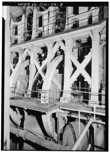 File:DETAIL VIEW, SHOWING INTERIOR FLY-WHEELS - River Pumping Station, Cincinnati Water Works, 5800 Kellogg Avenue, California District, Cincinnati, Hamilton County, OH HAER OHIO,31-CINT,46A-8.tif