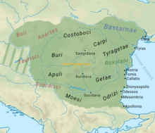 Dacia around 50 BC Dacian Kingdom under Burebista.png