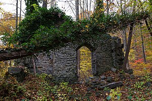 The ruins of the Saint Stanislaus Kostka Catholic Church in Daniels, Maryland