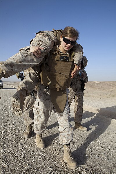 File:Defense.gov News Photo 110530-M-CL319-238 - U.S. Marine Corp Cpl. Kelly Campagna assigned to Marine Aviation Logistics Squadron 40 performs a fireman s carry with Cpl. Lance Rowewood during.jpg