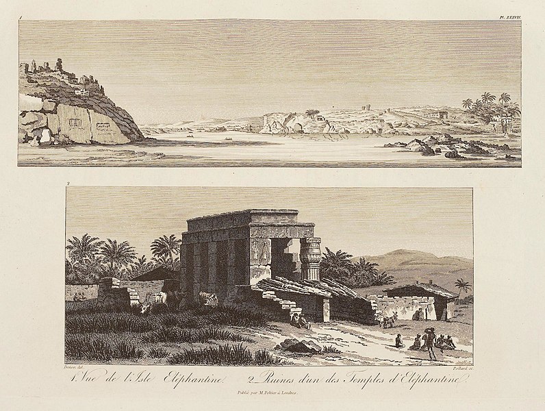 Pl.37 - Vue de l'île Eléphantine ; Plan d'un des temples de l'île Eléphantine