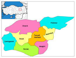 Mapa dos distritos da província de Tunceli