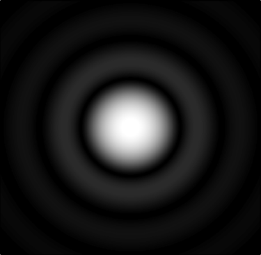 Diffraction by a circular slit simulating the energy viewed by weather targets Diffraction disc calculated.png