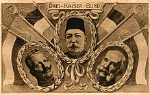 The three emperors: Kaiser Wilhelm II, Mehmed V, Franz Joseph. Drei Kaiser Bund.jpg