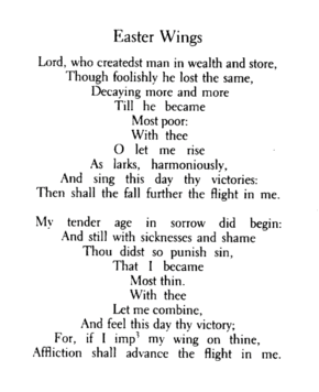 George Herbert's poem "Easter Wings" printed upright in modern type Easter Wings text.GIF