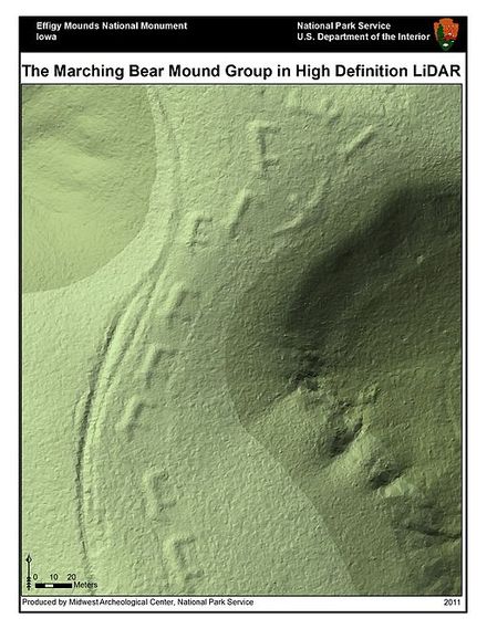 Lidar-derived image of Marching Bears Mound Group, Effigy Mounds National Monument.