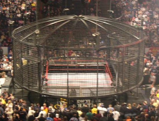 The original Elimination Chamber structure that was used between 2002 and 2015 at New Year's Revolution in January 2006.