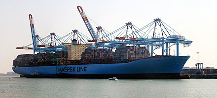 The Elly Mærsk, shown here at Zeebrugge port, is currently one of the world's largest container vessels.