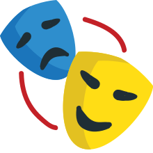 Dessins de deux masques basiques, l'un jaune et l'autre bleu.
