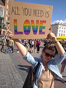 A demonstrator at the 2022 Kraków Equality March