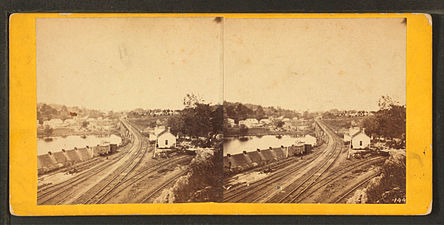 "Falls Station Bridge leading to [Port] Richmond, near Philadelphia." Laurel Hill Cemetery is visible in the upper right.