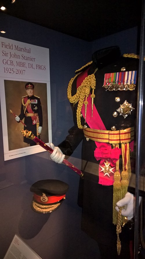 Field Marshal's uniform and baton (pertaining to the late Sir John Stanier) on display in the Royal Scots Dragoon Guards Museum, Edinburgh Castle.