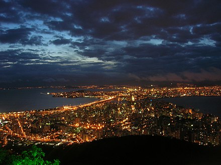 Downtown Florianópolis at night.