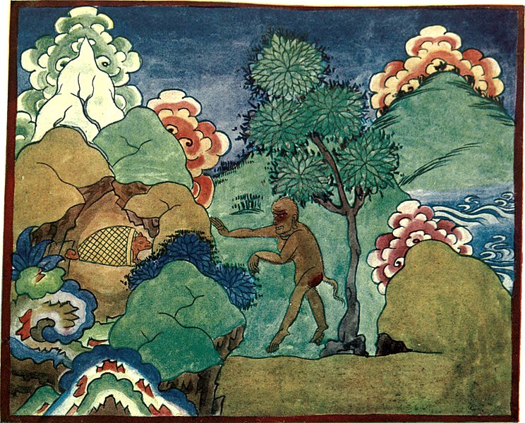 File:Folk Tales from Tibet - The Monkey calling into the Tortoise's cave.jpg