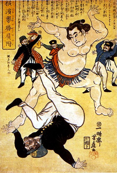 File:Foreigner and Wrestler at Yokohama 1861.jpg