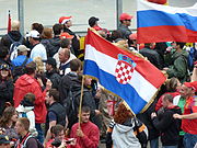 Fans holding the Croatian flag during the 2011 Hungarian Grand Prix.