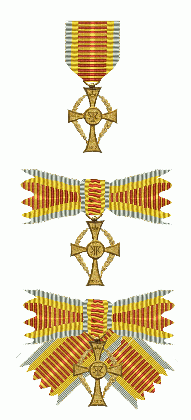 HetFriedrich-Franz-Kreuz aan het lint voor heren en tweemaal aan een strik voor dames