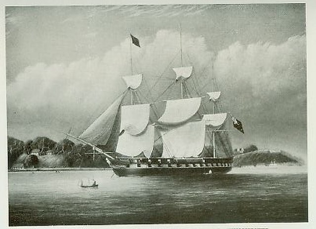 Edward Colpoys's flagship, HMS Winchester, re-established New Ireland (Maine) (1814); served at Halifax (1816–1821, 1830–1832)
