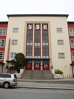 Front, main entrance, Lincoln High School, SF 01.jpg