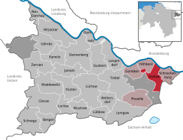 Läget för kommunen Gartow i Landkreis Lüchow-Dannenberg