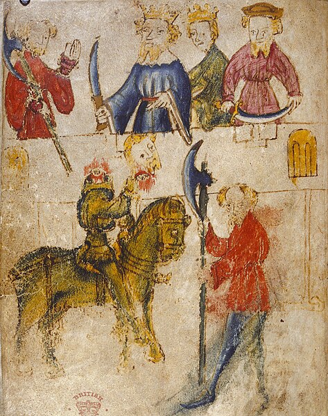 Sir Gawain and the Green Knight (from original manuscript, artist unknown).