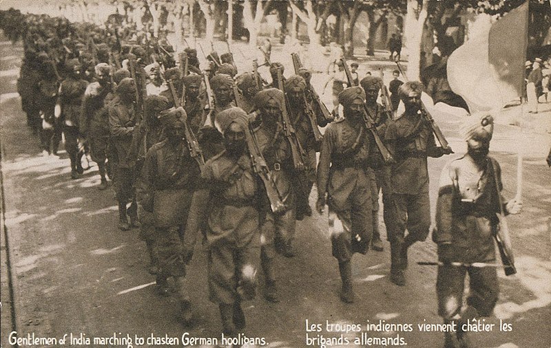 File:Gentlemen of India marching to chasten German hooligans 1914.jpg