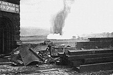 German bombs fall near the Ludendorff Bridge after it was captured by the U.S. Army. German bombs near Ludendorff Bridge.jpg
