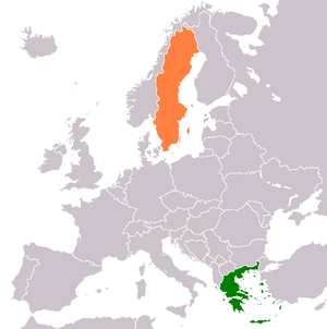 Mapa indicando localização da Grécia e da Suécia.