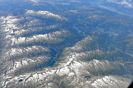 Luftbild - aerial view with some mountains and valleys. Zillertal and valley Zillergrund (middle)