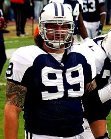 Jewish American NFL player Igor Olshansky has many tattoos, including two Stars of David on his neck. He is regularly featured in Jewish news publications. Igor Olshansky crop.jpg