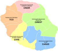 Carte des intercommunalités de La Réunion au 1er janvier 2024.