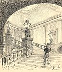 Interiör från en trappa i Stockholms slott, pennteckning (1887)