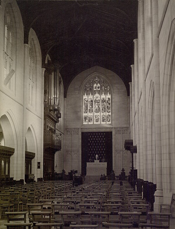 The design of St. John's Chapel (1900) reflects the school's low church tendencies. Its architect, a high churchman, proposed adding an ornate reredos