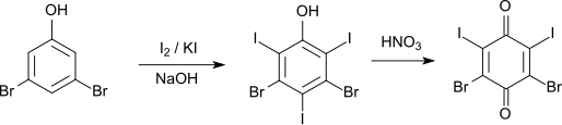 Iodination of 3,5-dibromophenol and formation of 2,4-dibromo-3,5-diiodo-p-benzoquinone