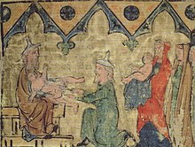 Circumcision of Abraham's son Isaac. Regensburg Pentateuch, Israel Museum, Jerusalem (c. 1300). Isaac's circumcision, Regensburg c1300.jpg