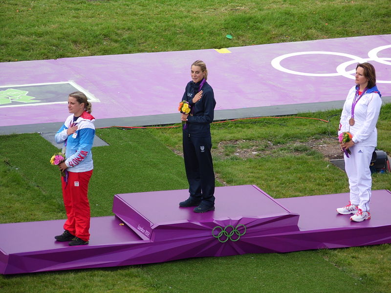 File:Jessica Rossi picking up gold in the London 2012 Olympic trap shooting.jpg