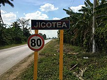 Jicotea sign leading into the village on the Carretera Central del Cuba highway. Jicotea City Limits Sign.jpg