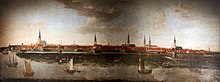 Hamburg, painted by Joachim Luhn in 1681 with the roof and towers of the Mortzenhaus visible to the right of St. James' Church Joachim Luhn - Stadtansicht Hamburg von 1681.jpg