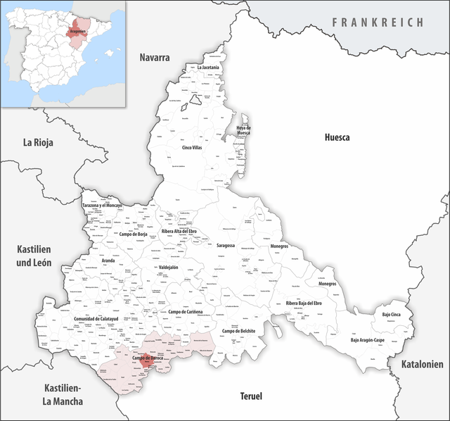 Kommunens läge i provinsen Zaragoza
