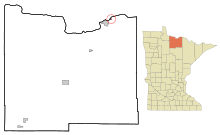 Koochiching County Minnesota Sisällytetyt ja rekisteröimättömät alueet Ranier Highlighted.svg