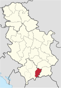 Location o Kosovo-Pomoravlje Destrict in Serbie