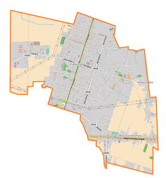 Mapa konturowa gminy Ksawerów, po prawej znajduje się punkt z opisem „Nowa Gadka”