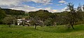 Ortsblick von Süden; die Bergkuppe in der Mitte trägt die Burgschell