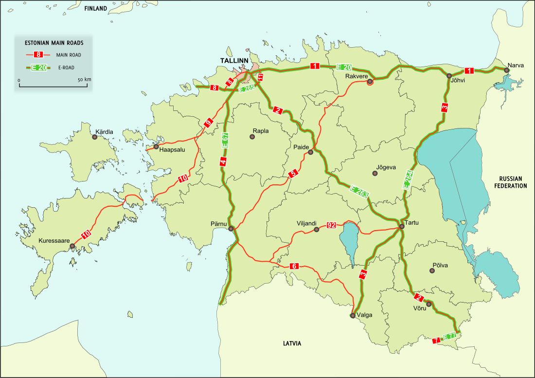 Liste des routes nationales de l'Estonie