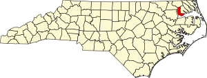 Mapa da Carolina do Norte com destaque para o condado de Chowan