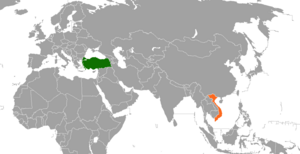 Mapa indicando localização da Turquia e do Vietnã.
