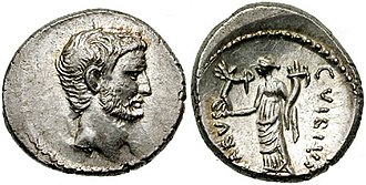 A denarius of Marcus Antonius struck in 42 BC MarcusAntoniusCVibiusVarus.jpg