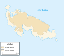 Mapa de Märket que muestra el crecimiento entre 1810 y 1980 debido al rebote isostático.