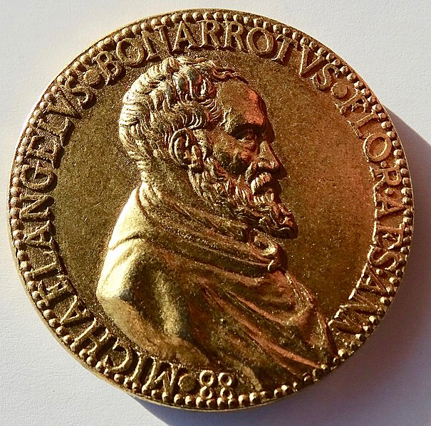 File:Michelangelo 88th Birthday Medal by Leone Leoni gilt Æ- 19th Century Electrotype, obverse.jpg